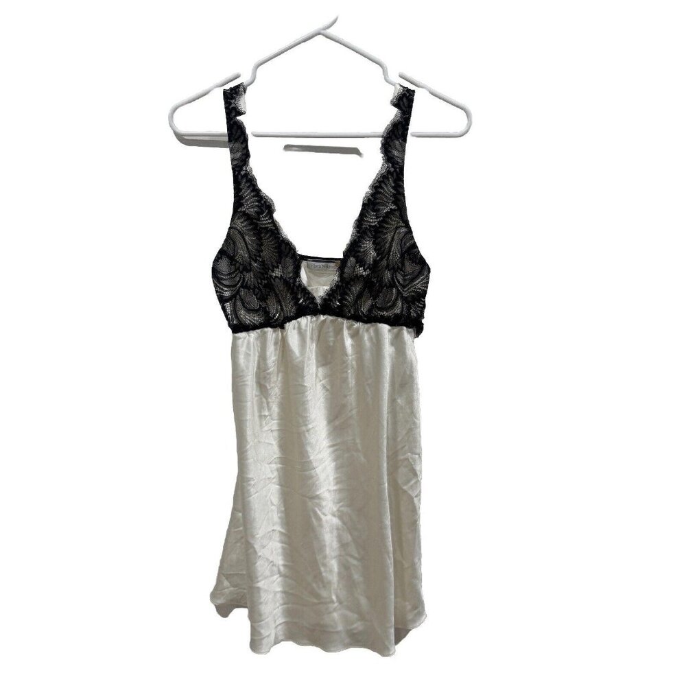 Flora Nikrooz Collection Charmeuse Chemise‎ Slip Nightgown Black Lace Xsmall Xs